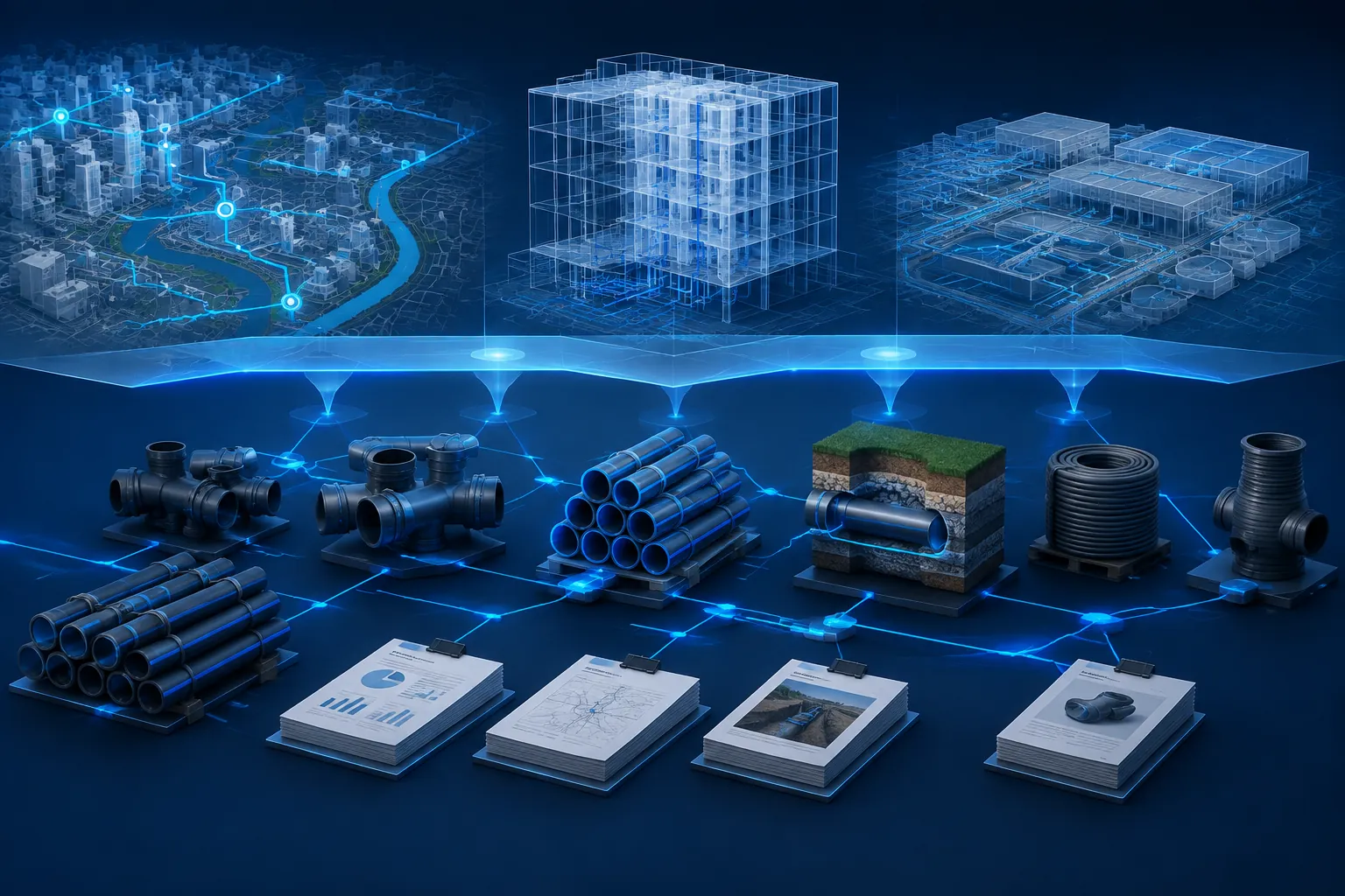 材料溯源层与GIS、BIM和智慧水务平台互补关系